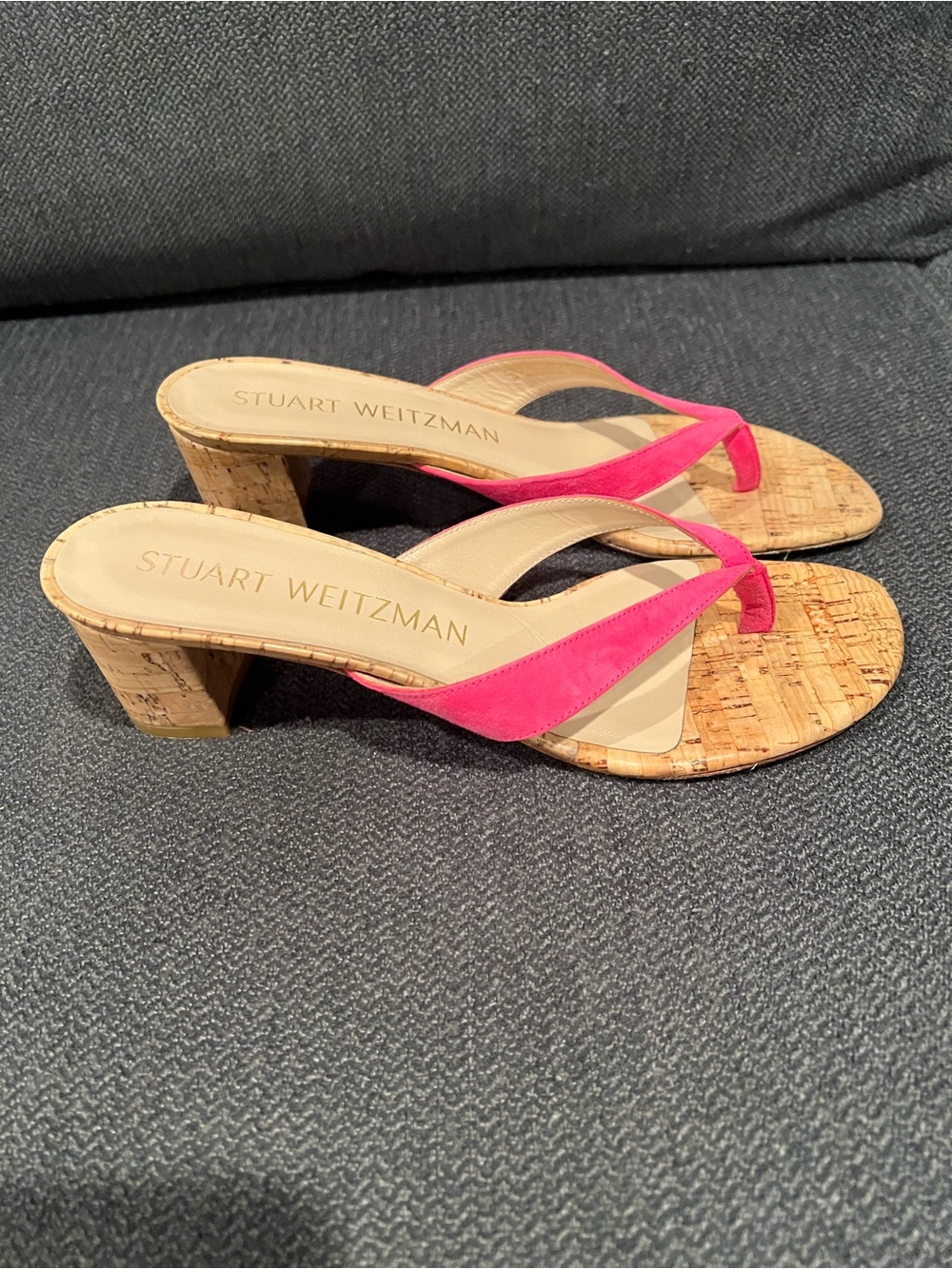 Stuart Weitzman Hot Pink Cork Thong Sandals - Picture 2 of 3